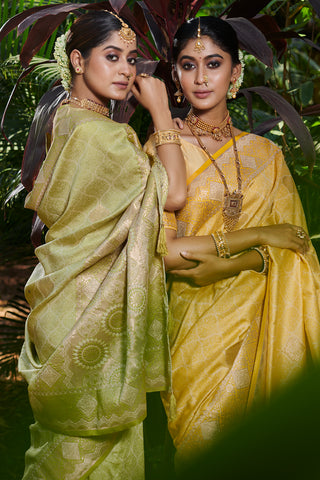 Exquisite Parrot Green Banarasi Silk Sarees