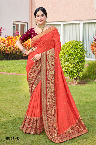 Orange Ethnic Silk Saree With Heavy Work Border