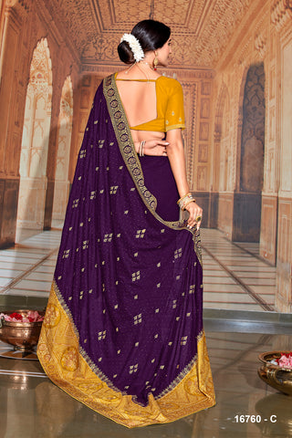 Preetiest Purple Silk Saree With Heavy Broder