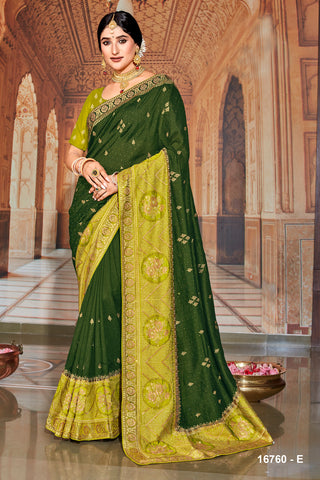 Green Colour Silk Ethnic Work Saree For Indian Wedding