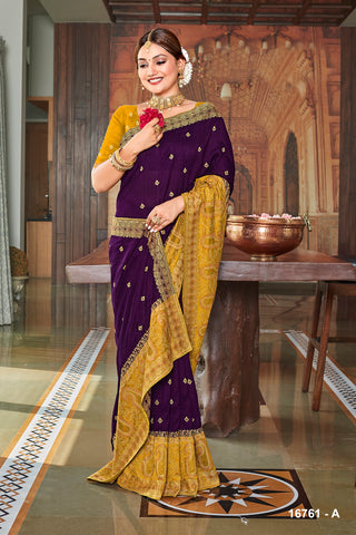 Elegant Shiroshke Purple Work SIlk Saree For Reception