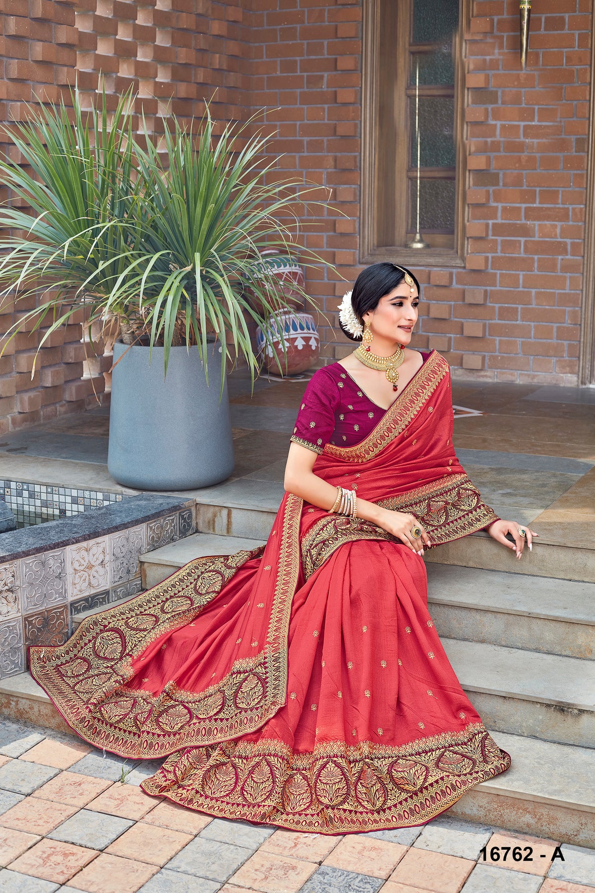 Hot Pink Embroidery Work Saree In SIlk Fabric For Wedding