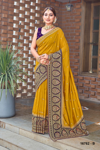 Yellow Elegant Silk Saree WIth Heavy Siroshki Work Border