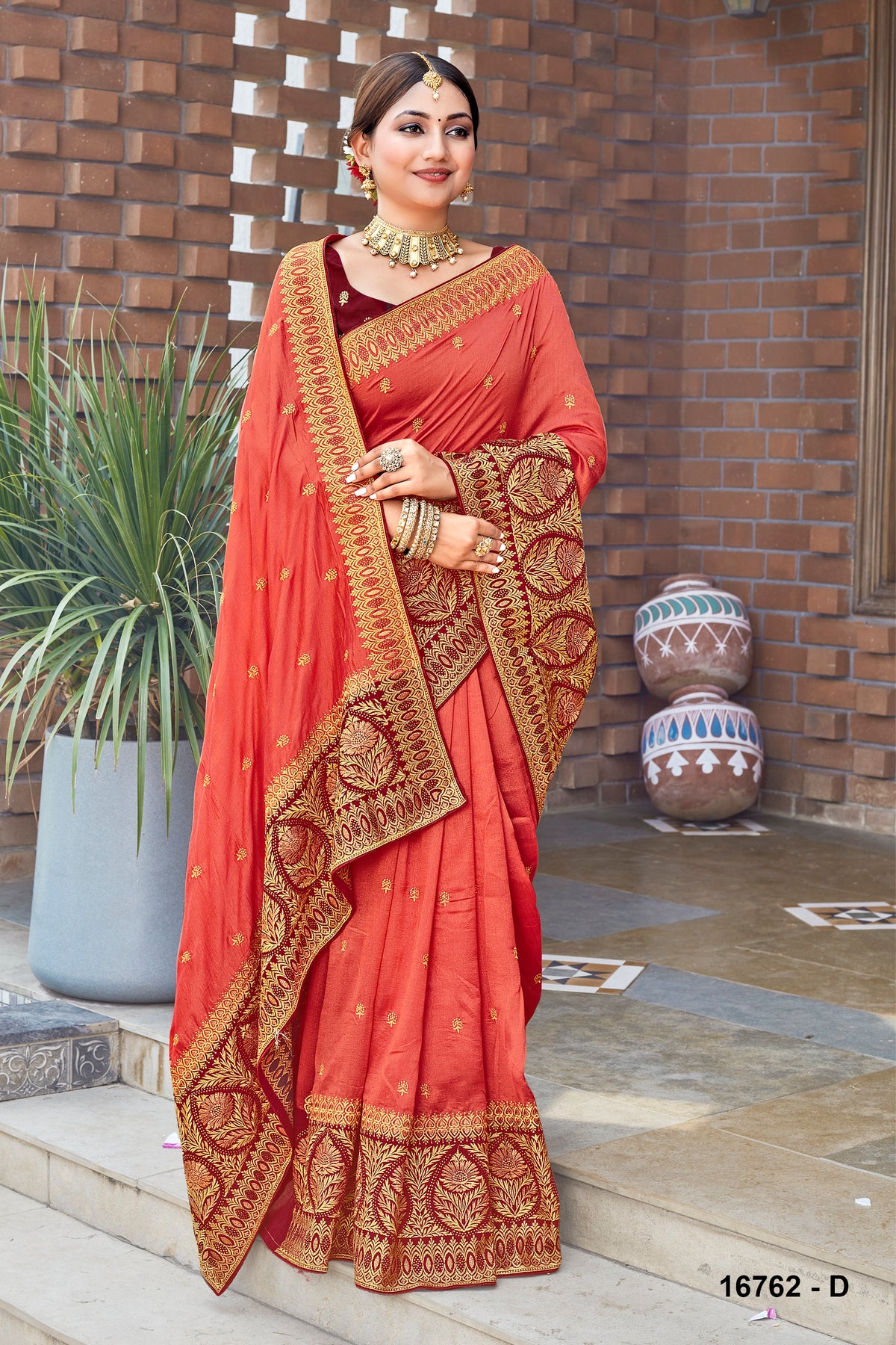 Vibrant Peach Colour Shiroshki Work Silk Saree With Heavy Embroidery Work Border