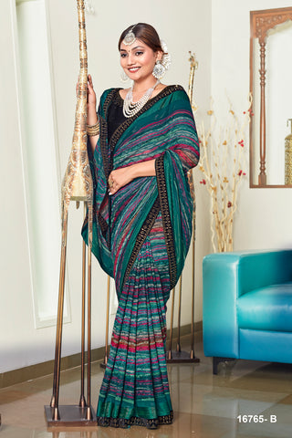 Rama Green Most Elegant Shiroshki Work Georgette Saree