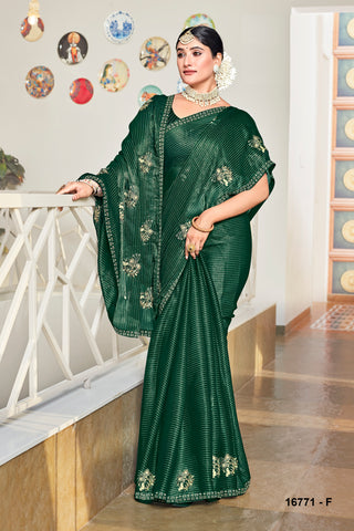 Peacock Green Vibrant Chiffon Silk Saree With Shiroshki Work