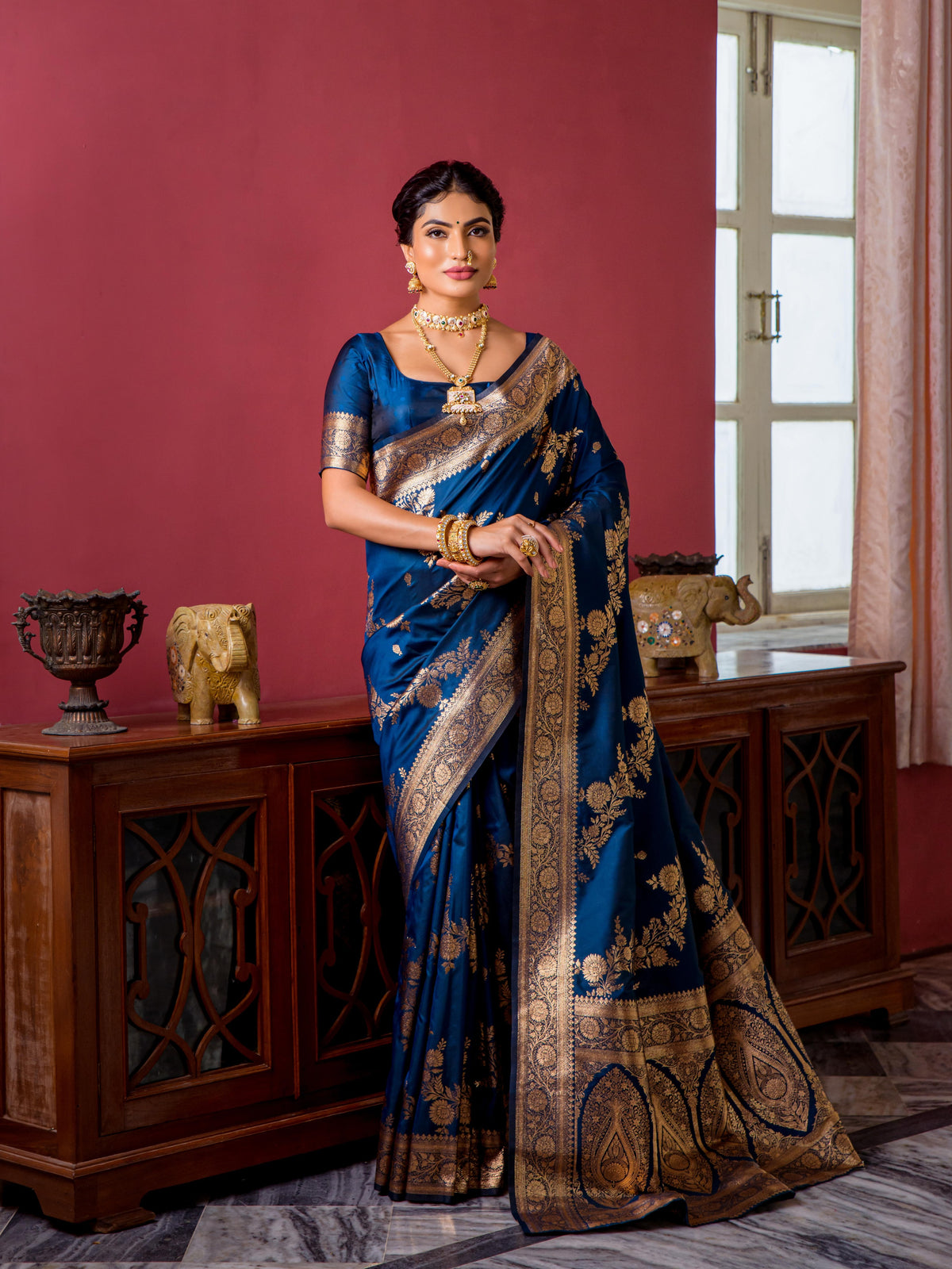 Royal Blue Banarasi Silk Designer Saree WIth Zari Work For Festival