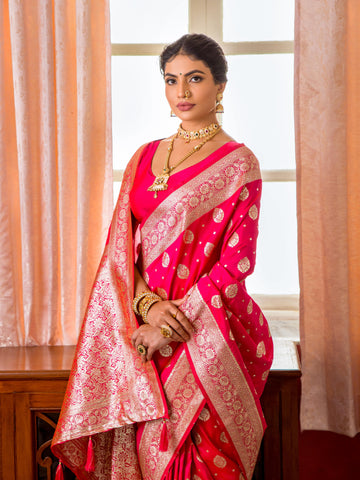 Banarasi Silk Pink Wedding Collection Saree