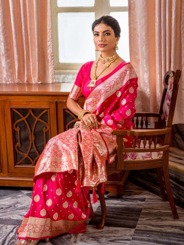 Banarasi Silk Pink Wedding Collection Saree