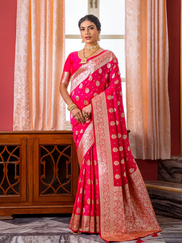 Banarasi Silk Pink Wedding Collection Saree