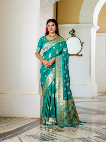 Authentic Green Banarasi Silk Saree With Zari Work