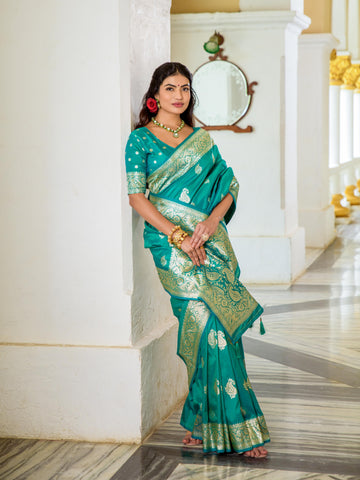 Authentic Green Banarasi Silk Saree With Zari Work