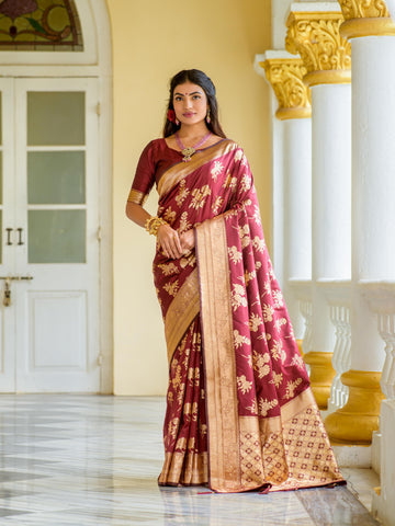 Banarasi Silk Zari Work Maroon Saree  For Indian Wedding