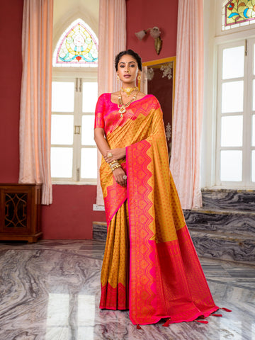 Multi Colour Vibrant Silk Saree WIth Zari Work And Heavy Pallu