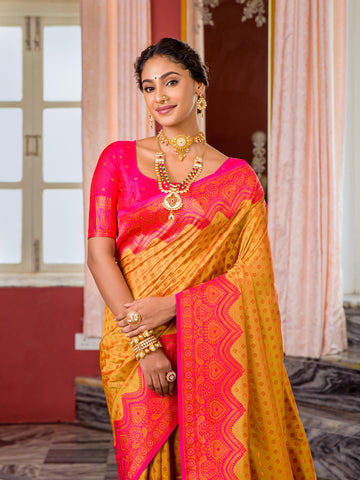 Multi Colour Vibrant Silk Saree WIth Zari Work And Heavy Pallu