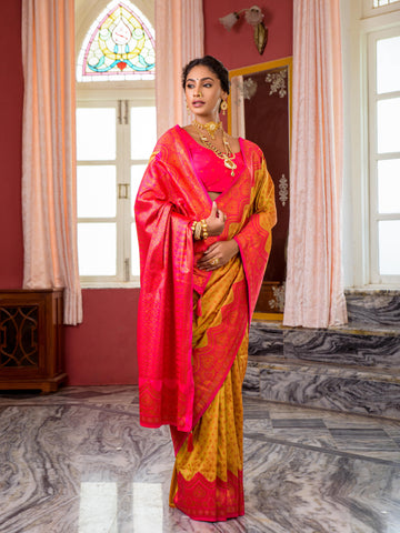 Multi Colour Vibrant Silk Saree WIth Zari Work And Heavy Pallu