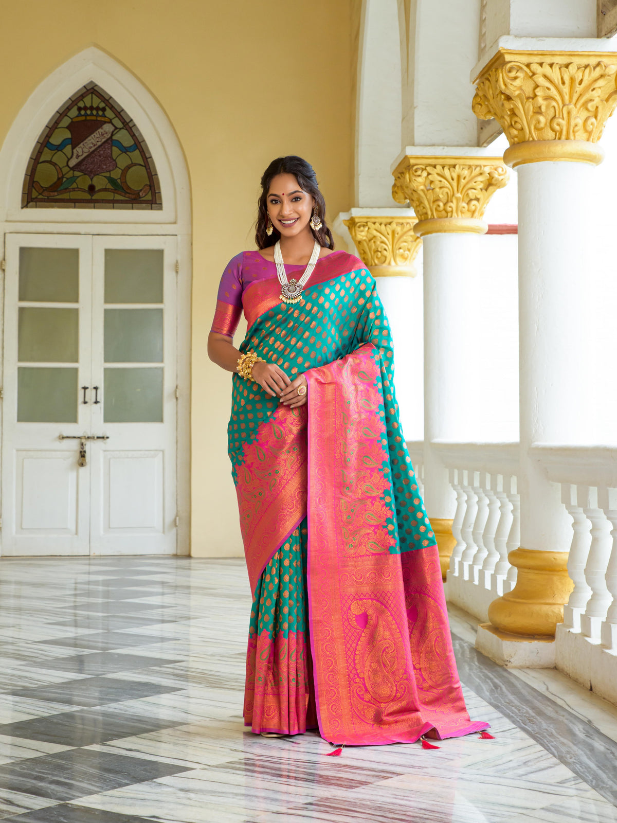 Multi Colour Banarasi Silk Saree With Zari Work