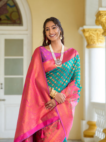 Multi Colour Banarasi Silk Saree With Zari Work