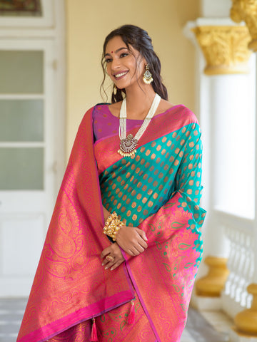 Multi Colour Banarasi Silk Saree With Zari Work