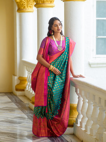 Multi Colour Banarasi Silk Saree With Zari Work