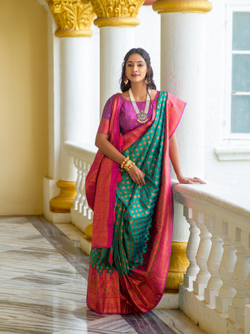 Multi Colour Banarasi Silk Saree With Zari Work