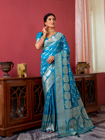 Sky Blue Banarasi Zari Silk Saree Saree For Wedding Occasion