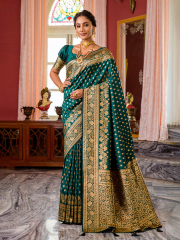 Green Banarasi Zari Silk Saree With Heavy Pallu