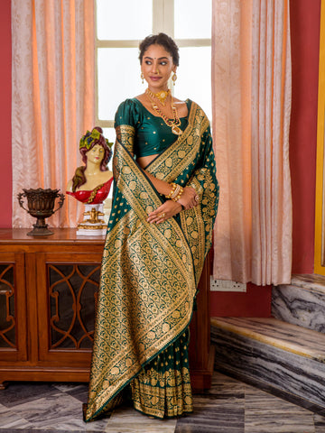 Green Banarasi Zari Silk Saree With Heavy Pallu