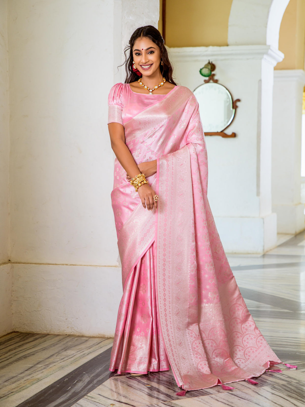 Silver Banarasi Zari Silk Saree For Wedding Occasion