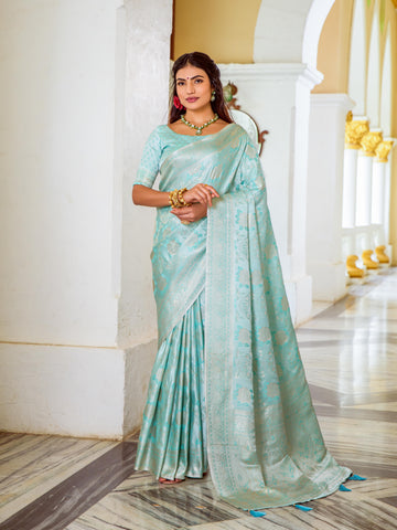 Sky Blue Elegant Silk Saree With Zari Work For Party Function