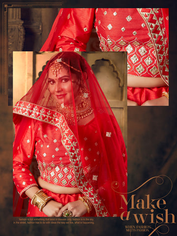 Red Embroidered Silk Gotta Patti Lehenga Choli