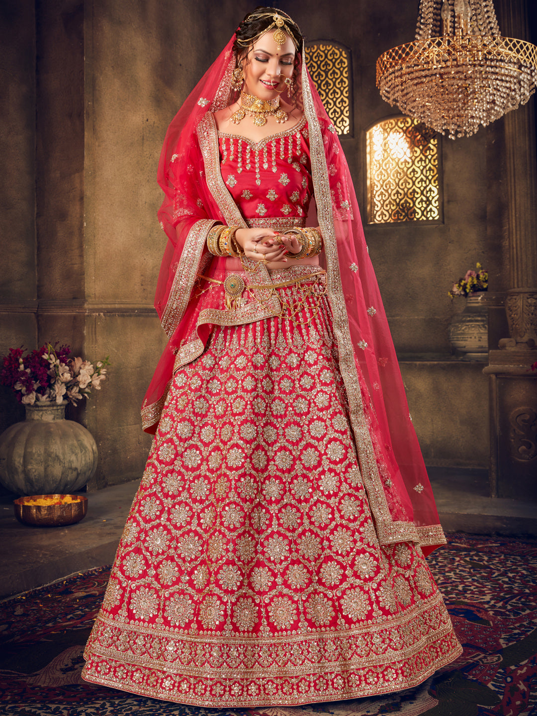 Rani Heavy Embroidered Silk Flared Bridal Lehenga Choli