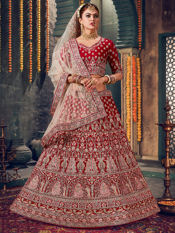 Rani Embroidery and Zarkan Work Velvet Lehenga Choli