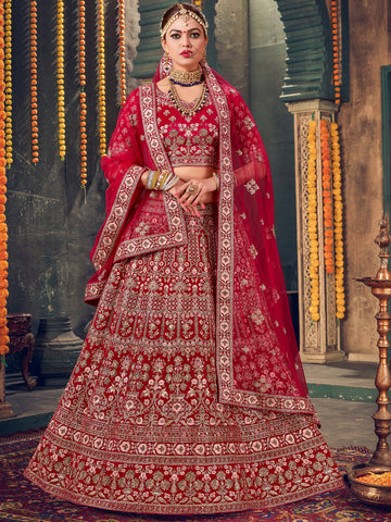 Rani Embroidery and Zarkan Work Velvet Lehenga Choli