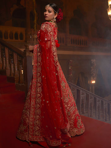 Red Heavy Embroidered Velvet Lehenga Choli