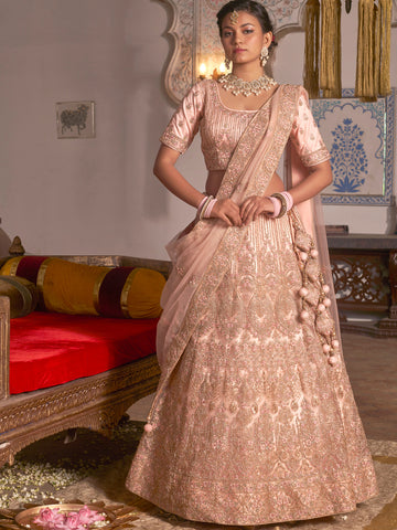 Pink Heavy Embroidered Net Lehenga Choli