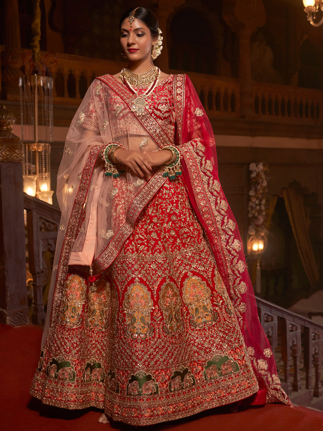 Red Heavy Embroidered Silk Lehenga Choli