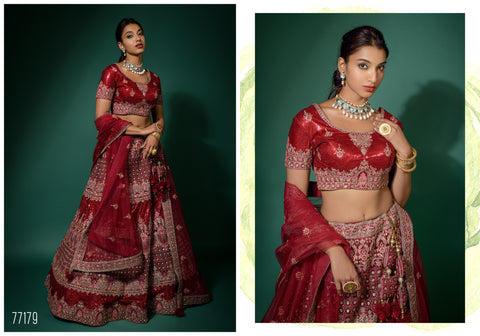 Cherry Red Net Semi Stitched Embroidered Lehenga Choli With Unstitched Blouse And Dupatta