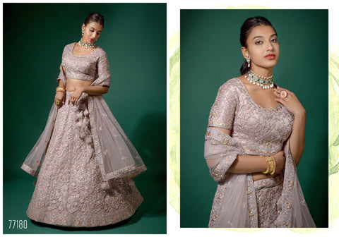 Lavender Net Semi-Stitched Lehenga And Unstitched choli: Flaunt Your Individuality.