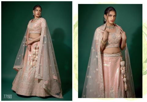 Cherry Red And Peach Net Fabric Semi Stitched Embroidered Lehenga Choli With Unstitched Blouse And Dupatta