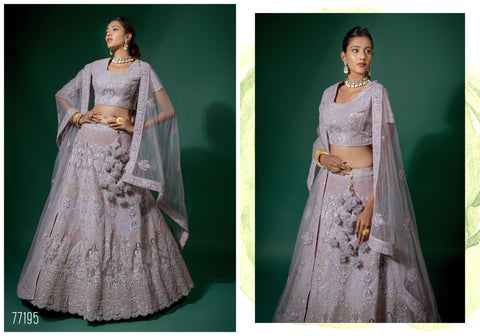 Light Purple Colour Net Embroidered Semi Stitched Lehenga With Unstitched Choli