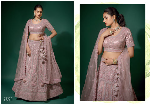 Light Purple Net Embroidered Semi Stitched Lehenga And Unstitched Choli