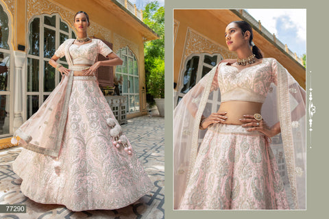 Baby Pink Zarkan Work Net Semi Stitched Lehenga Choli With Net Dupatta