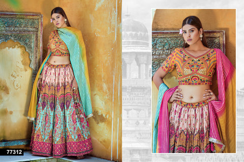 Multicolor Viscose Embroidered Full Stitched Lehenga choli with Dupatta