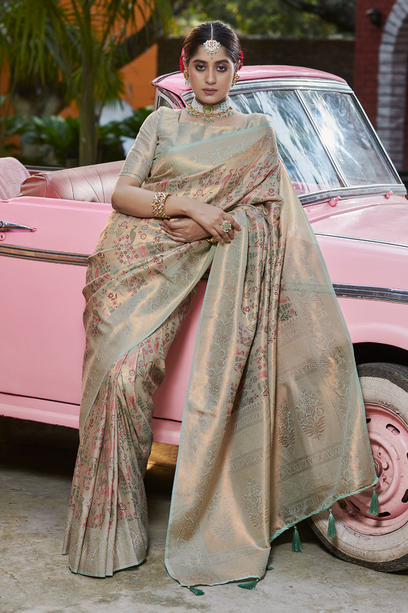 Cool Grey Banarasi Designer Silk Saree