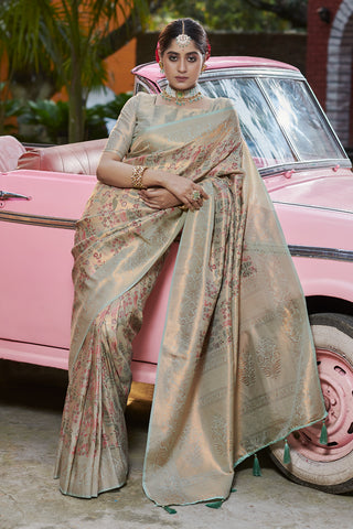 Cool Grey Banarasi Designer Silk Saree