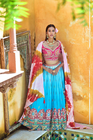 Sky Blue Viscose Embroidered Full Stitched Lehenga Choli with Dupatta