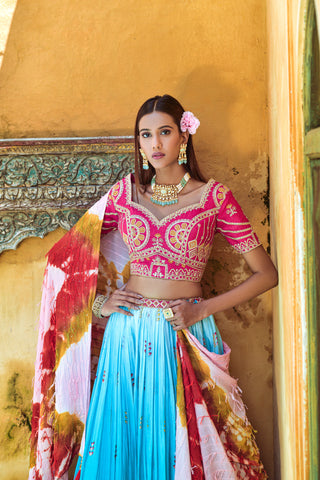 Sky Blue Viscose Embroidered Full Stitched Lehenga Choli with Dupatta