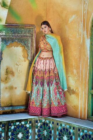 Multicolor Viscose Embroidered Full Stitched Lehenga choli with Dupatta