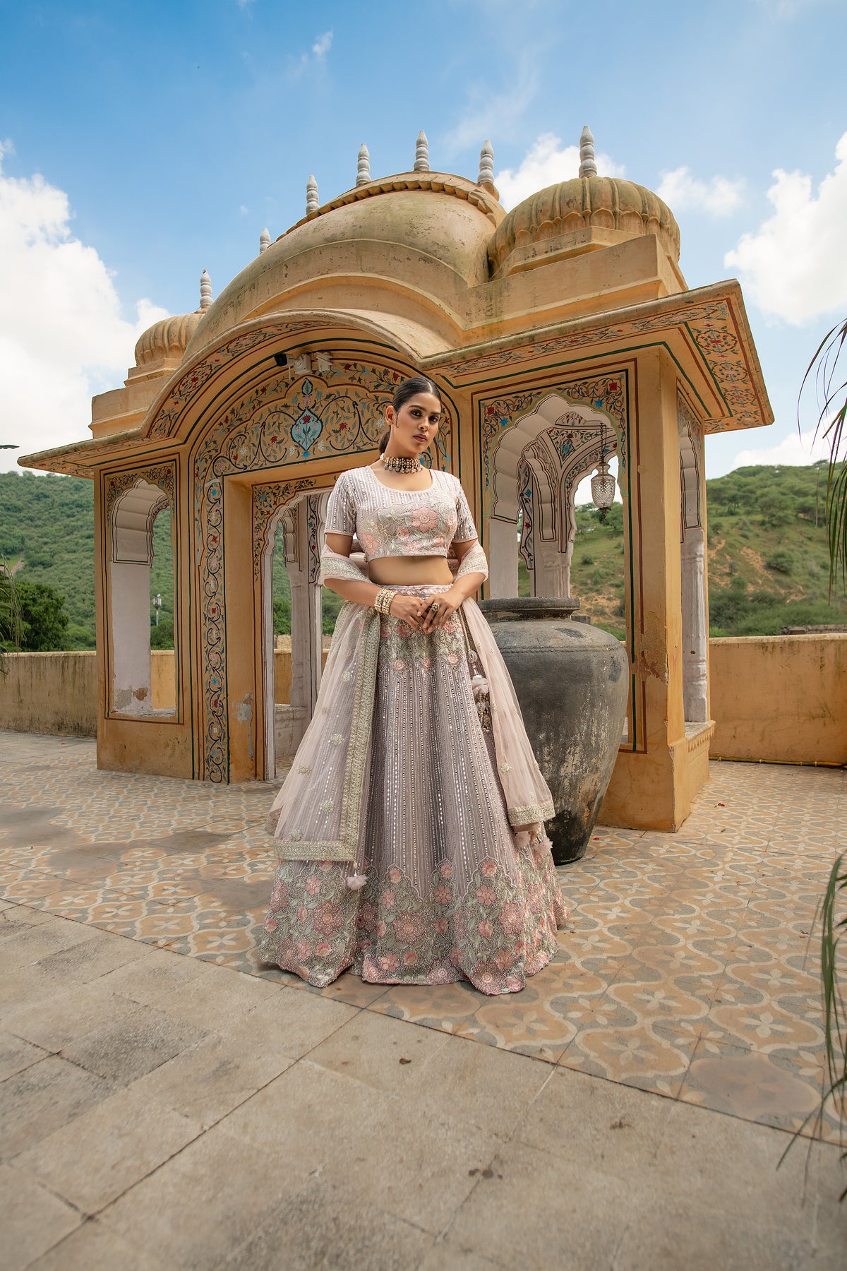 Light Purple Full Net Base Zarkan Work Semi Stitched Lehenga Choli With Dupatta